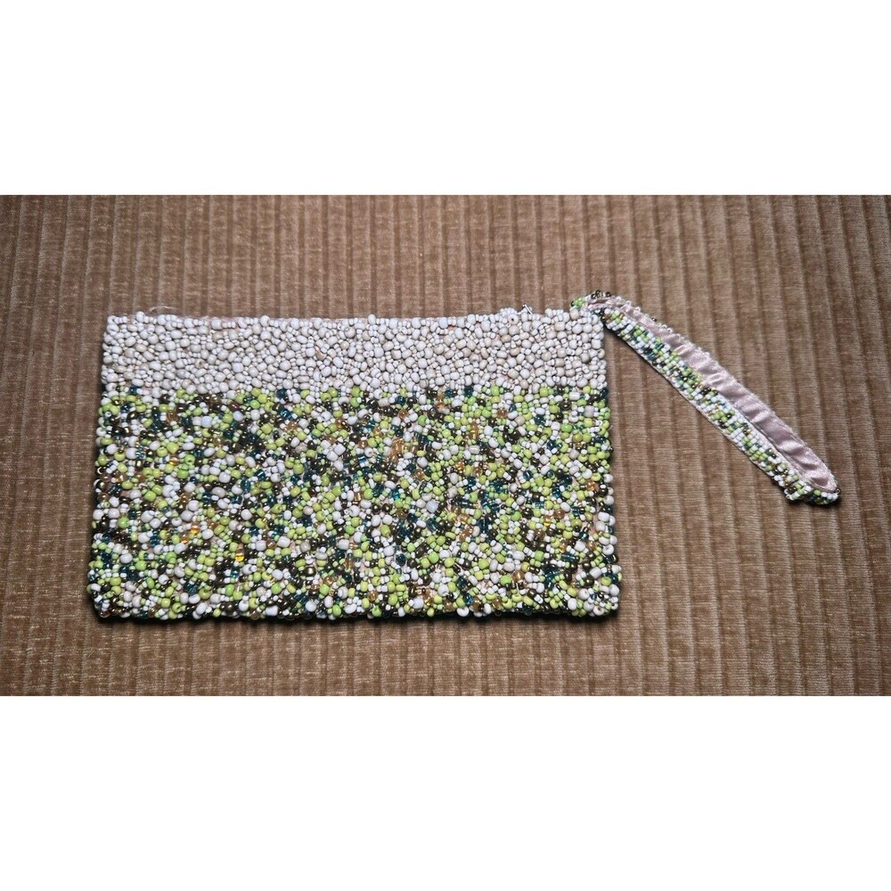 Retro Beaded Cocktail Purse Wristlet Green White Hold Y2K Party